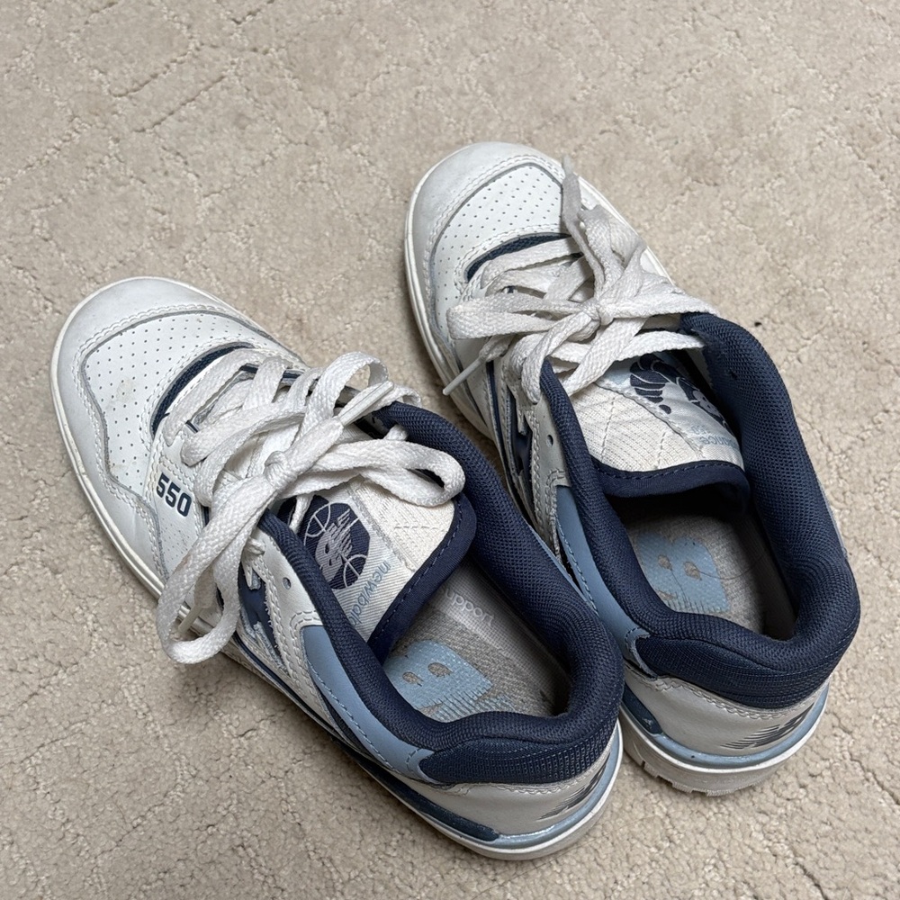 New Balance 550 White and Navy Athletic Shoes